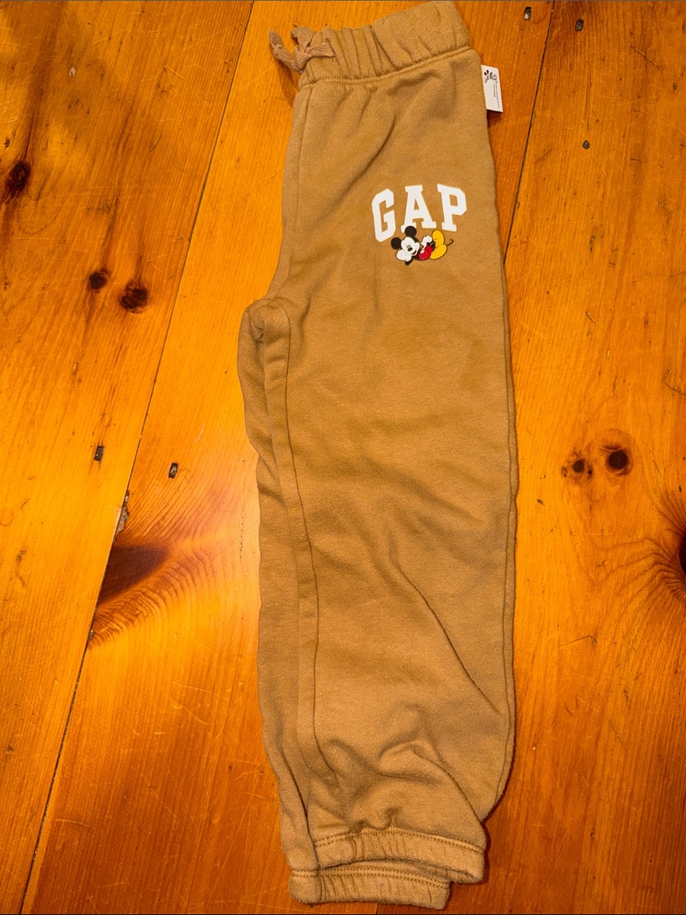 GAP Tan Fleece Jogger Pants Mickey Mouse Logo Patch Unisex kids 5